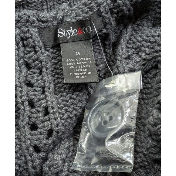 Vintage Y2K Sweater Poncho Shawl Gray Pointelle Knit Button Front Misses Size M - Picture 5 of 6